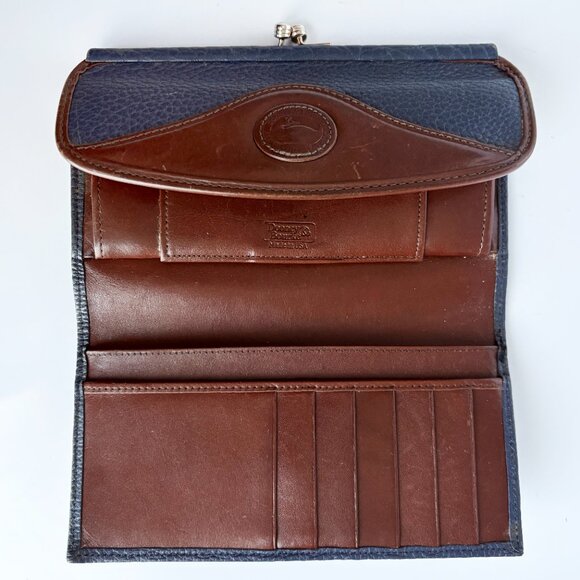 Dooney & Bourke Checkbook Wallet Blue AWL Brown Leather Trim Duck Kisslock - Picture 6 of 10